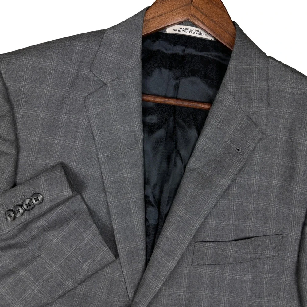Joseph Abboud Mens Grey Glen Plaid Wool Blazer Italian Lanificio Super 120's 40L
